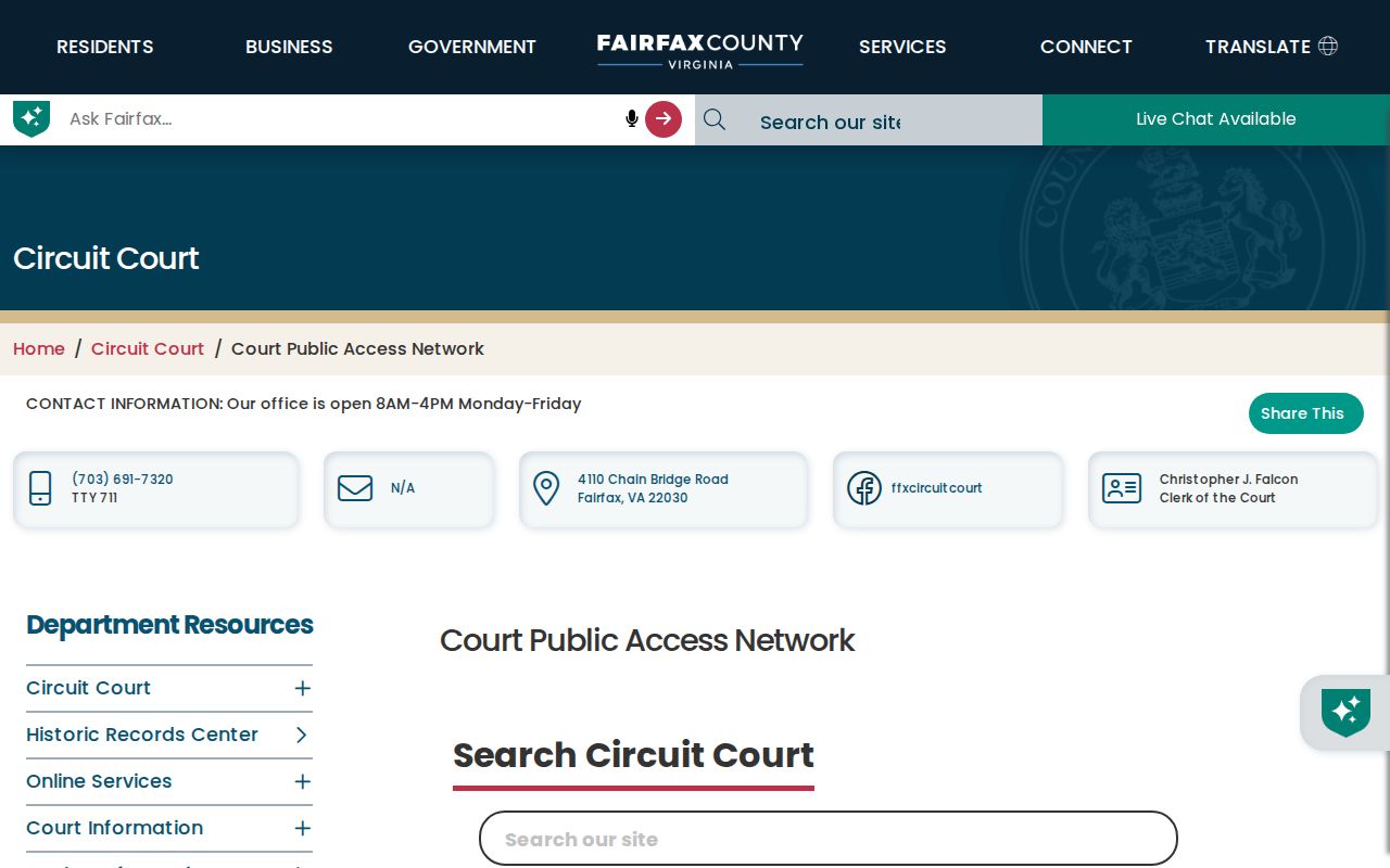 Oakton residents directory Fairfax CPAN public access information
