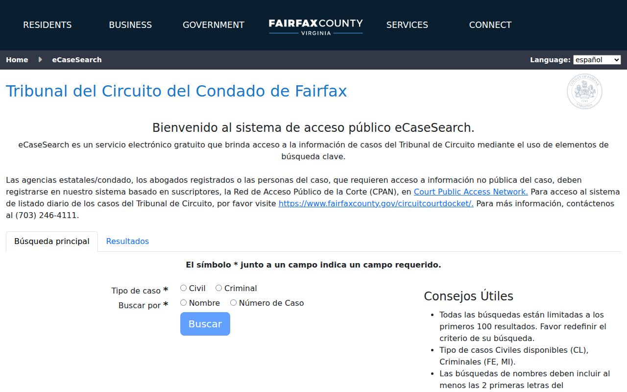 Oakton residents directory Fairfax Circuit eCaseSearch portal
