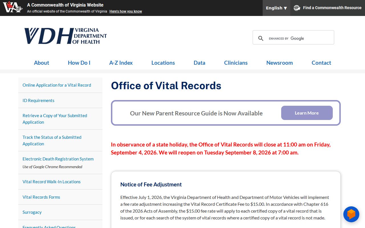 Oakton residents directory Virginia vital records office