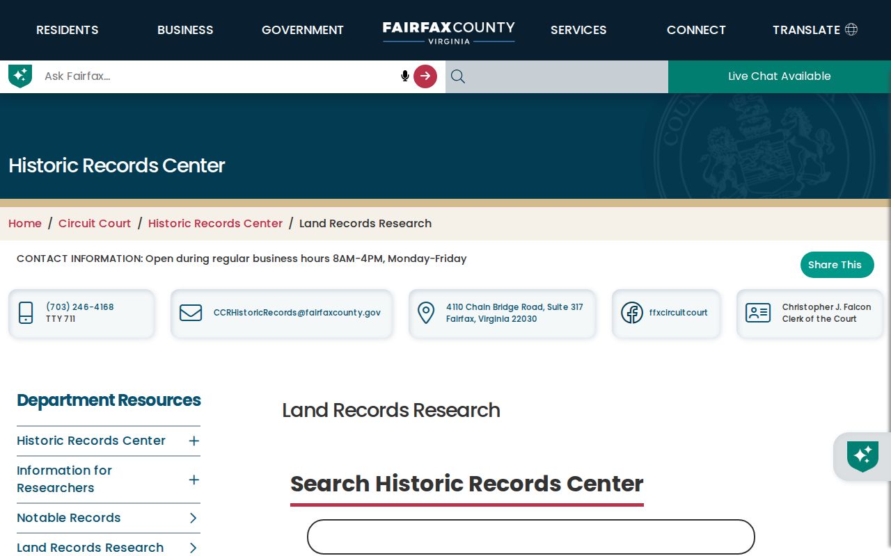 Oakton previous residents Historic Records Center deed research