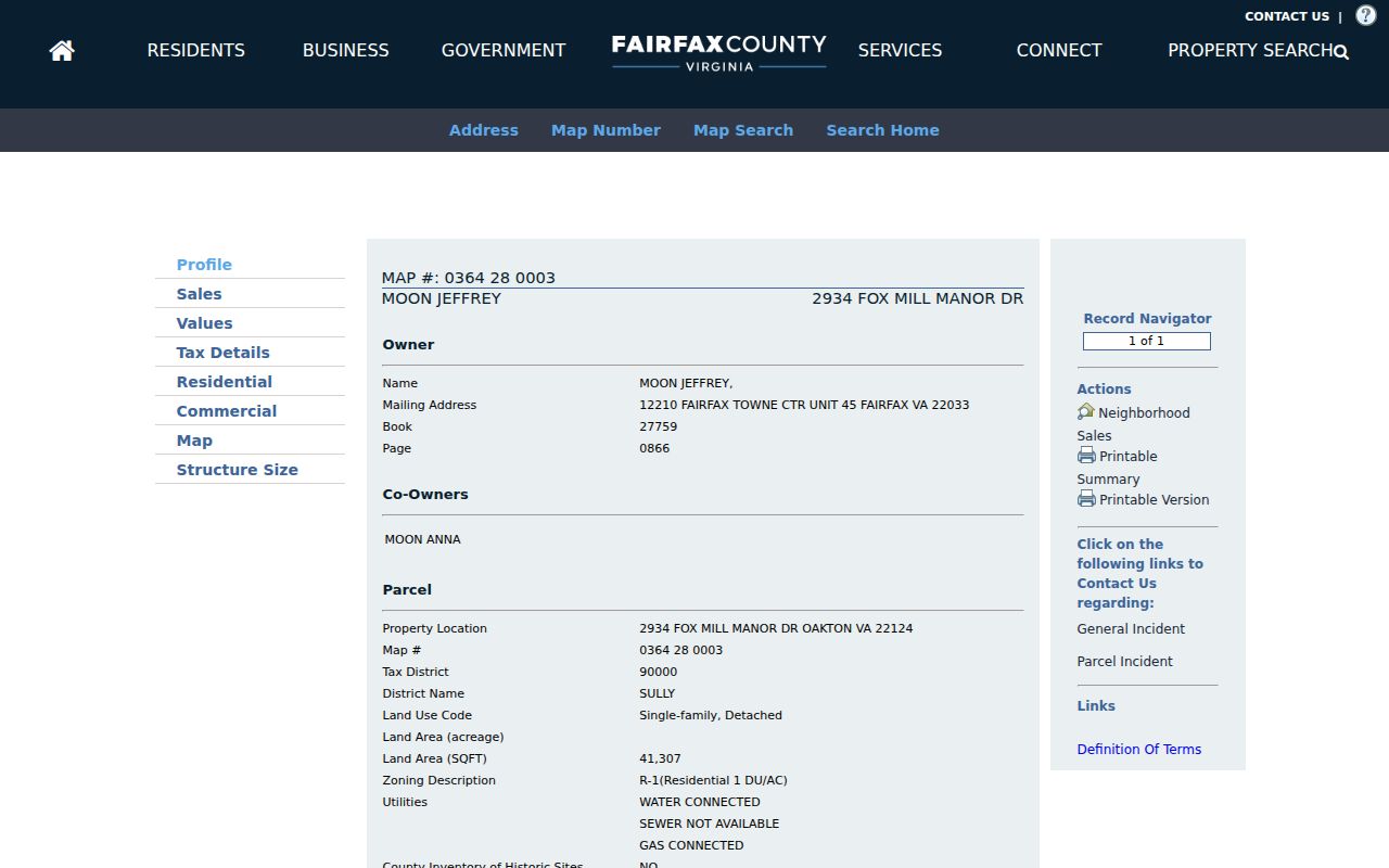 Oakton street directory iCare parcel assessment record