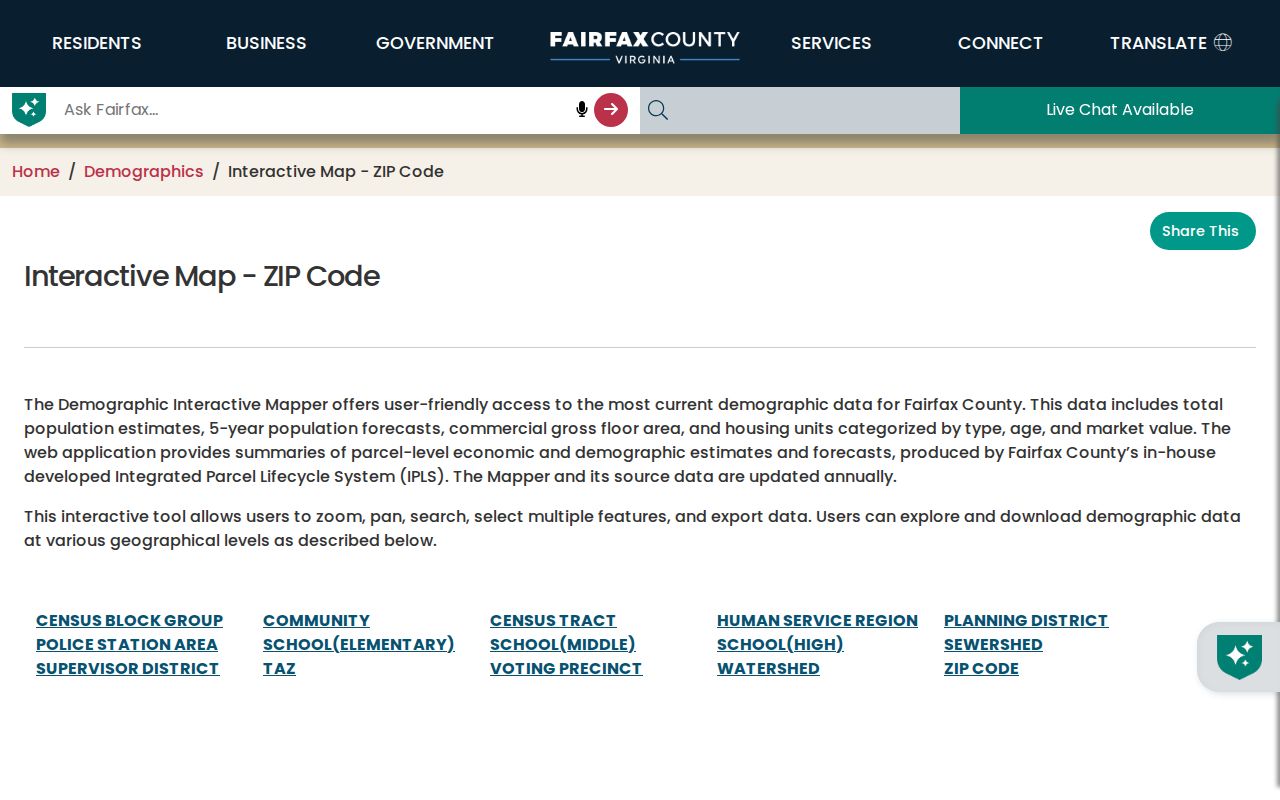 Oakton ZIP code directory Fairfax interactive ZIP map